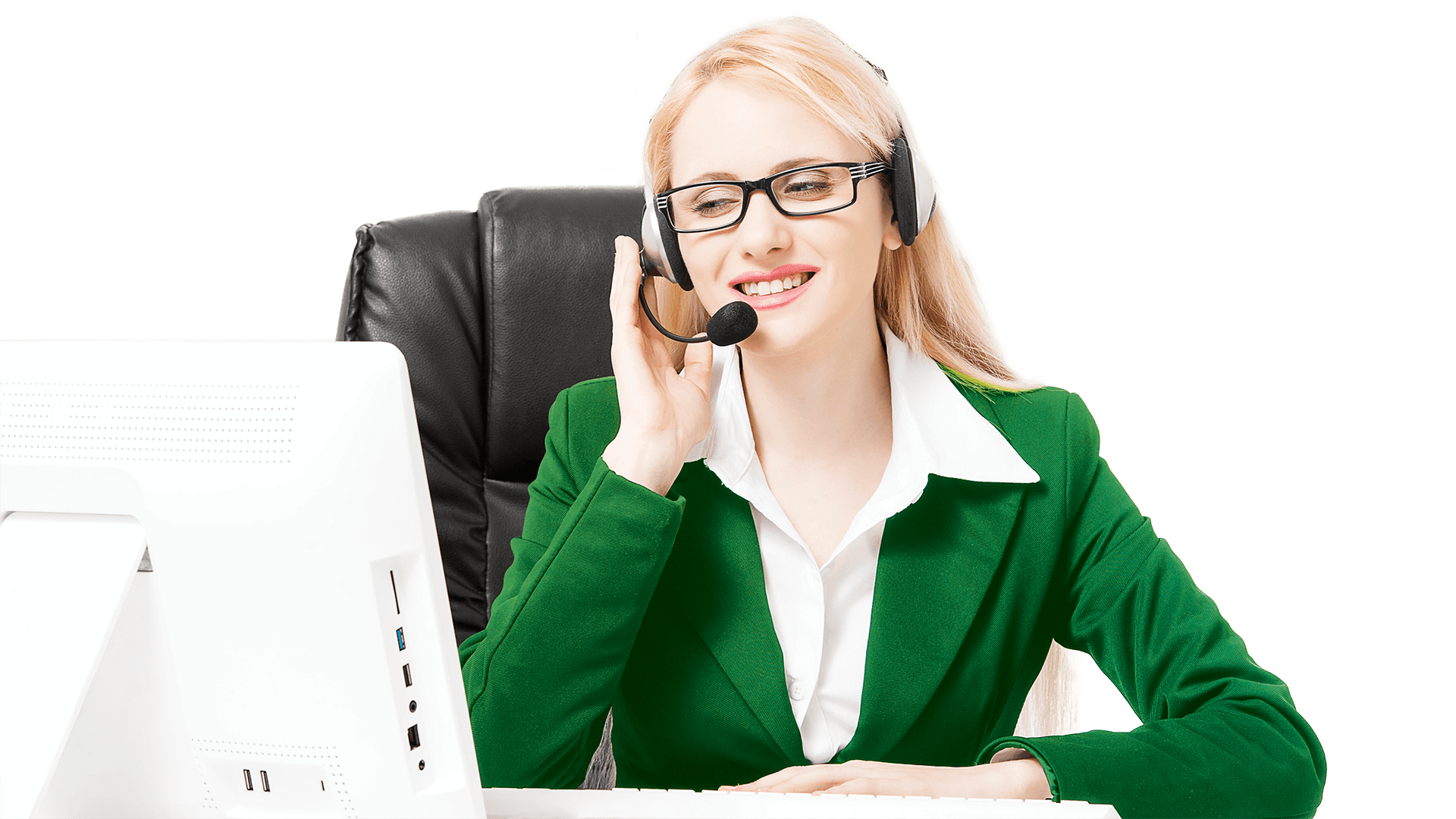 Businesswoman speaking with someone on a headset