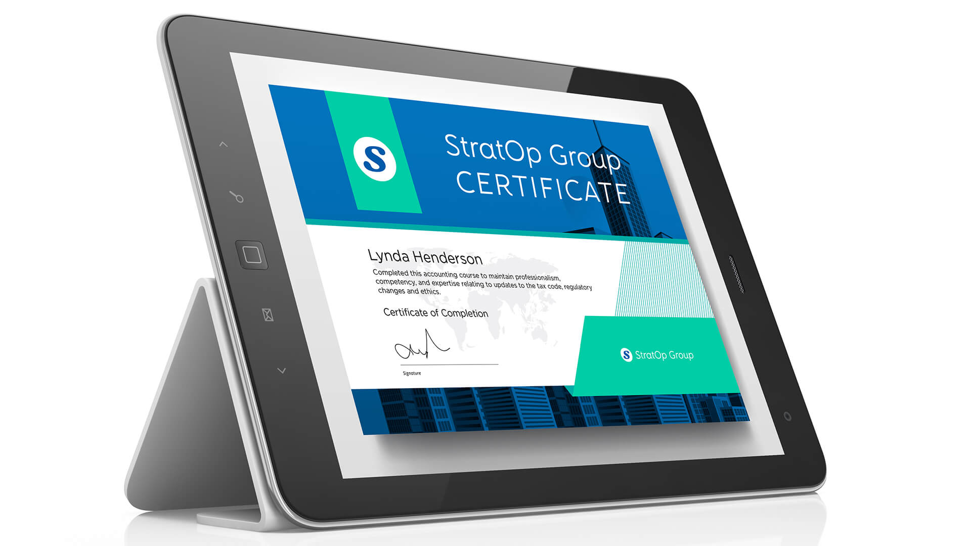 iPad viewpoint of a signed and completed certificate