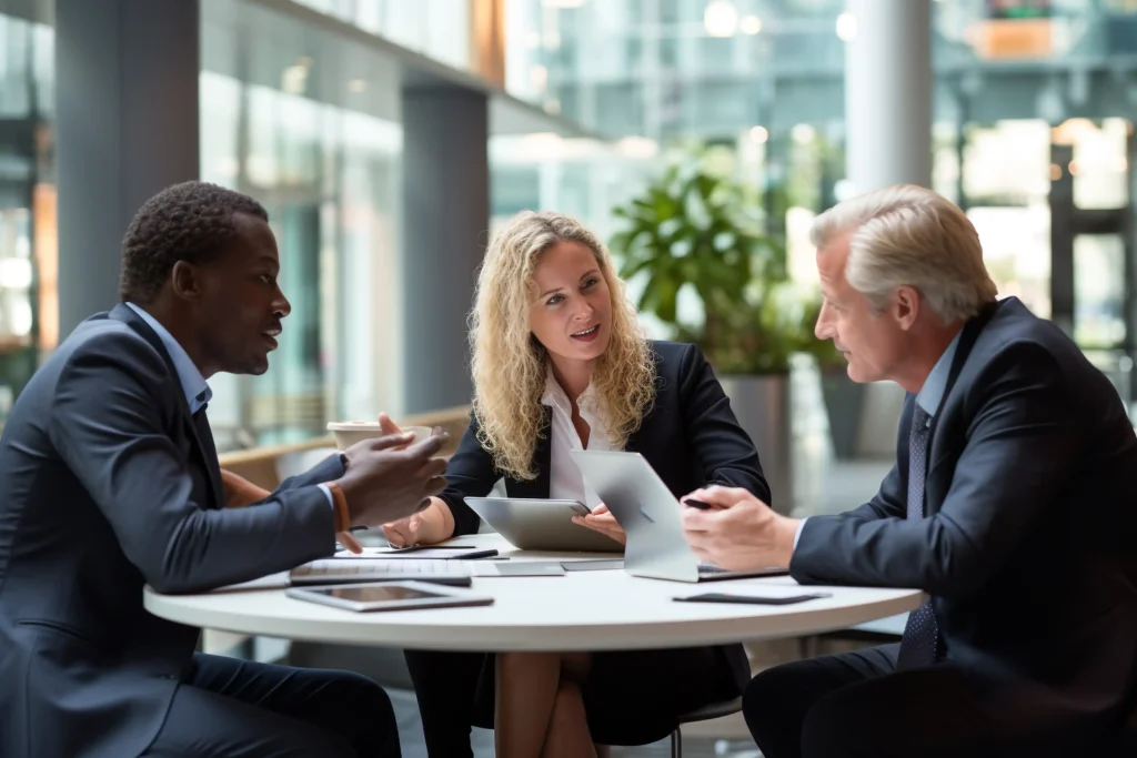 Group of professionals planning a GlobalMeet insurance investor relations virtual event