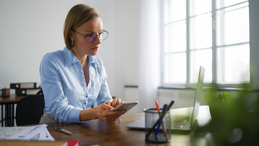 business woman researching virtual meetings versus virtual events