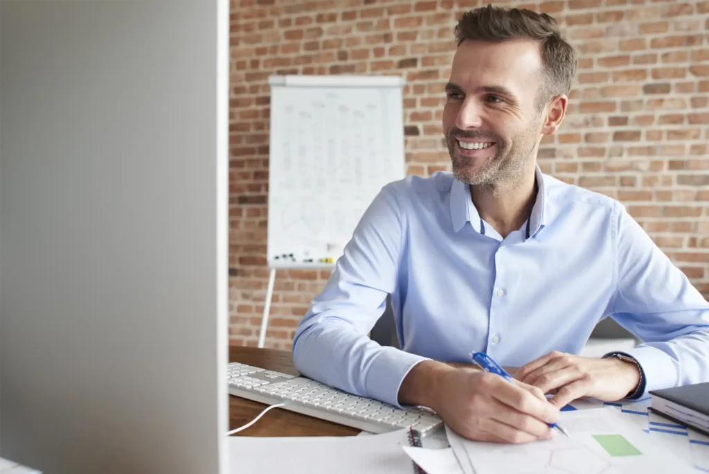 image of a business man enjoying globalmeet's virtual event engagement activities