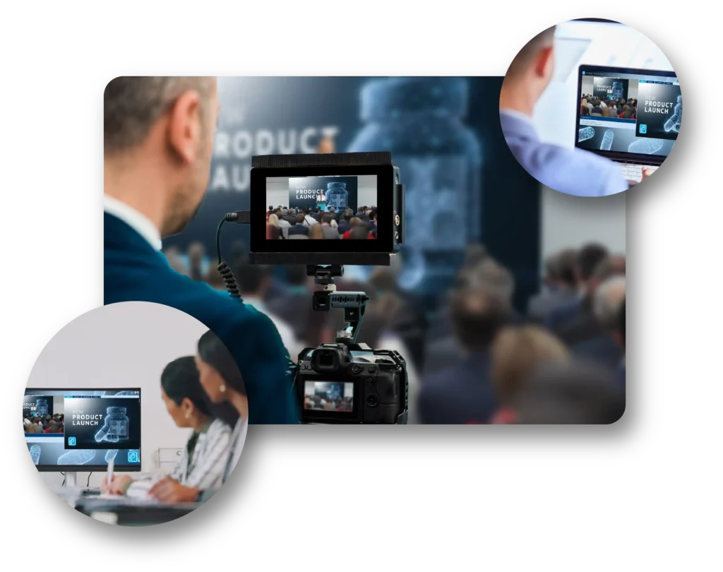 image showcasing globalmeet's virtual event, hybrid event, and live event streaming webcasting expertise